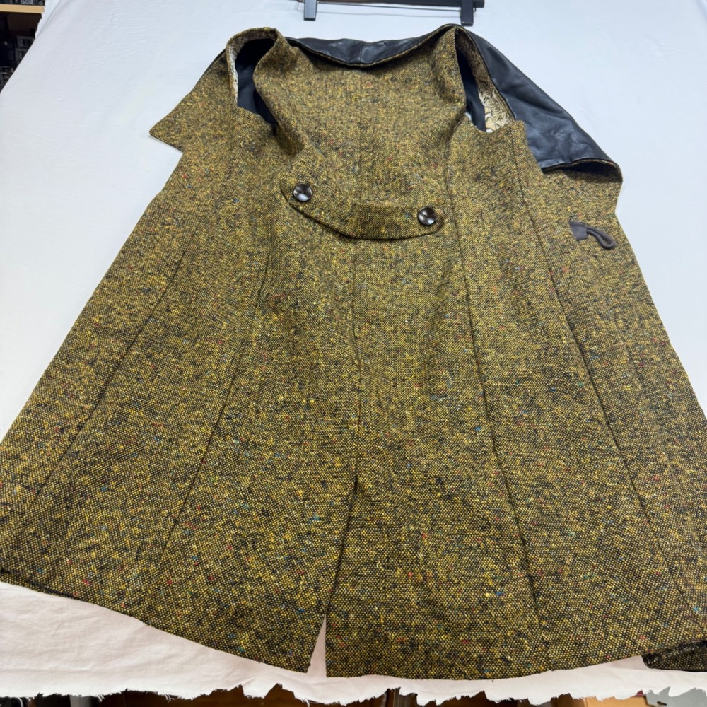 Monocracy Wool Blend Tweed Vest Mustard Yellow Faux Leather Collar Small MJC8002 - Picture 10 of 11
